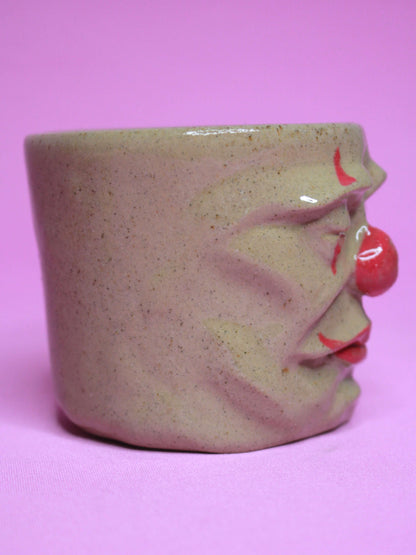 Sleepy Clown Face Tumbler - Quirky Handmade Ceramic Drinkware