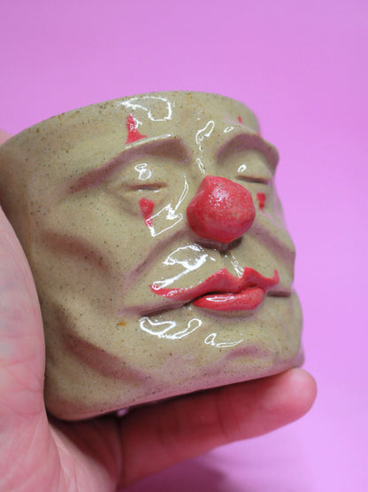 Sleepy Clown Face Tumbler - Quirky Handmade Ceramic Drinkware