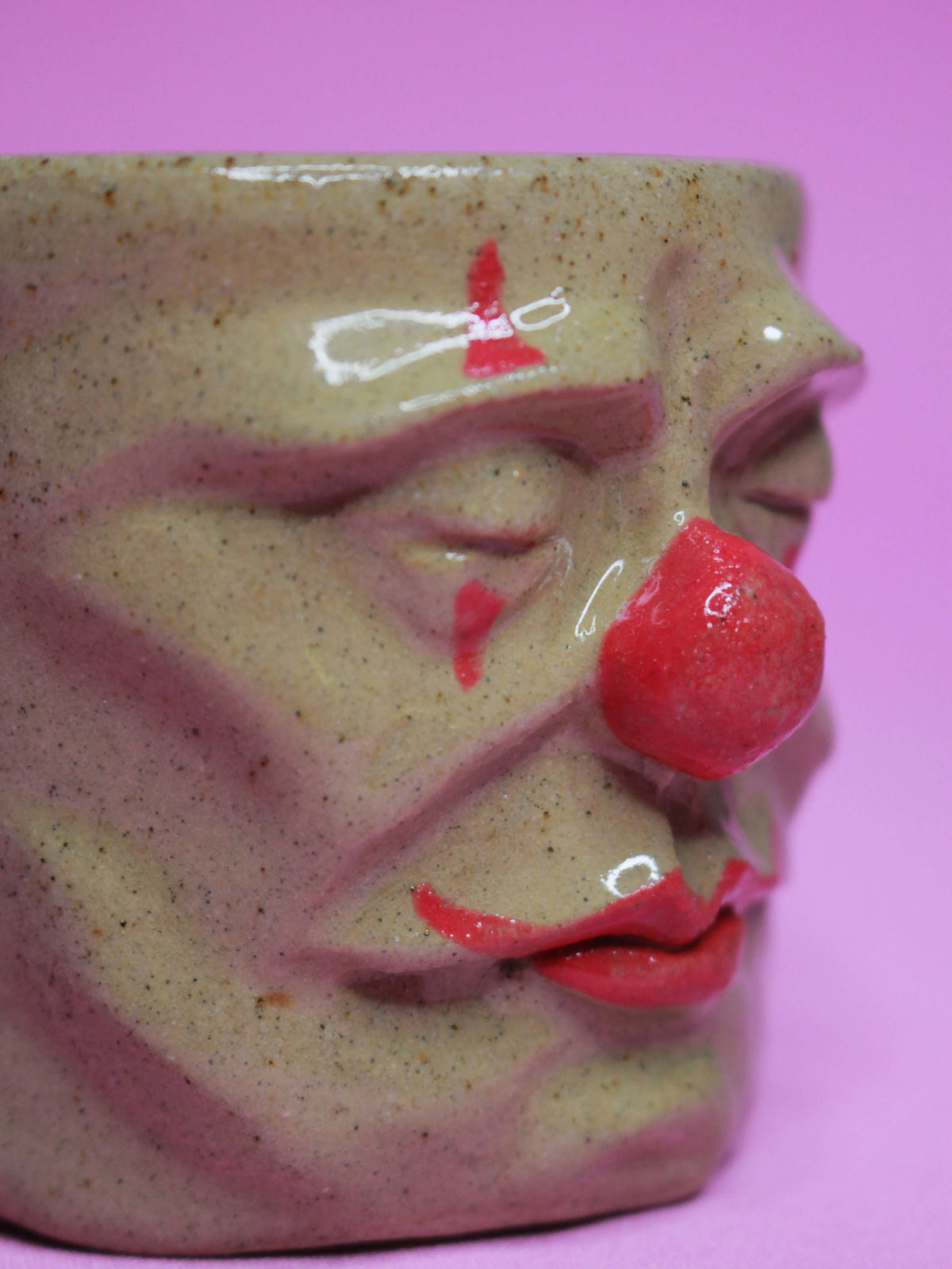 Sleepy Clown Face Tumbler - Quirky Handmade Ceramic Drinkware