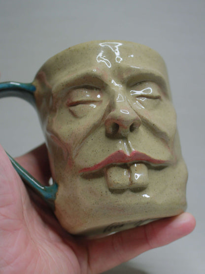 Tired Goofy Face Mug - Weird Handmade Ceramic Mug