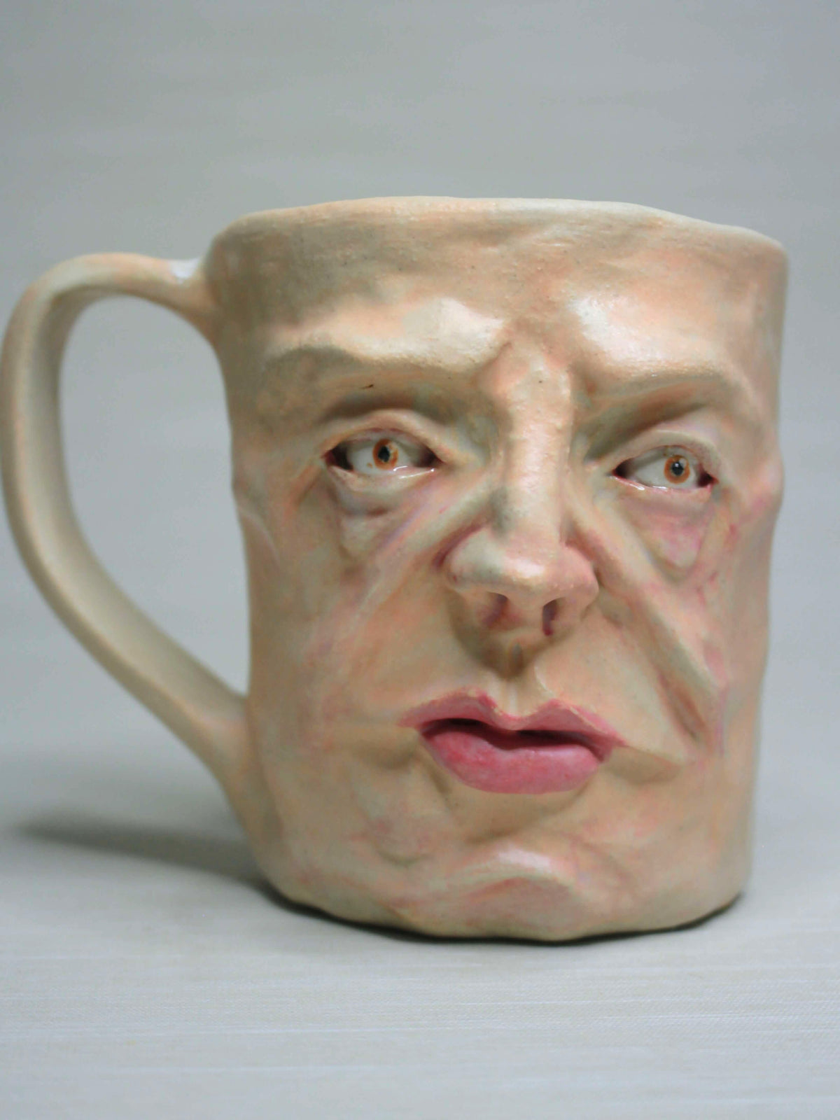 Tough Guy Face Mug - Weird Hand Sculpted Ceramic Mug