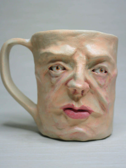 Tough Guy Face Mug - Weird Hand Sculpted Ceramic Mug