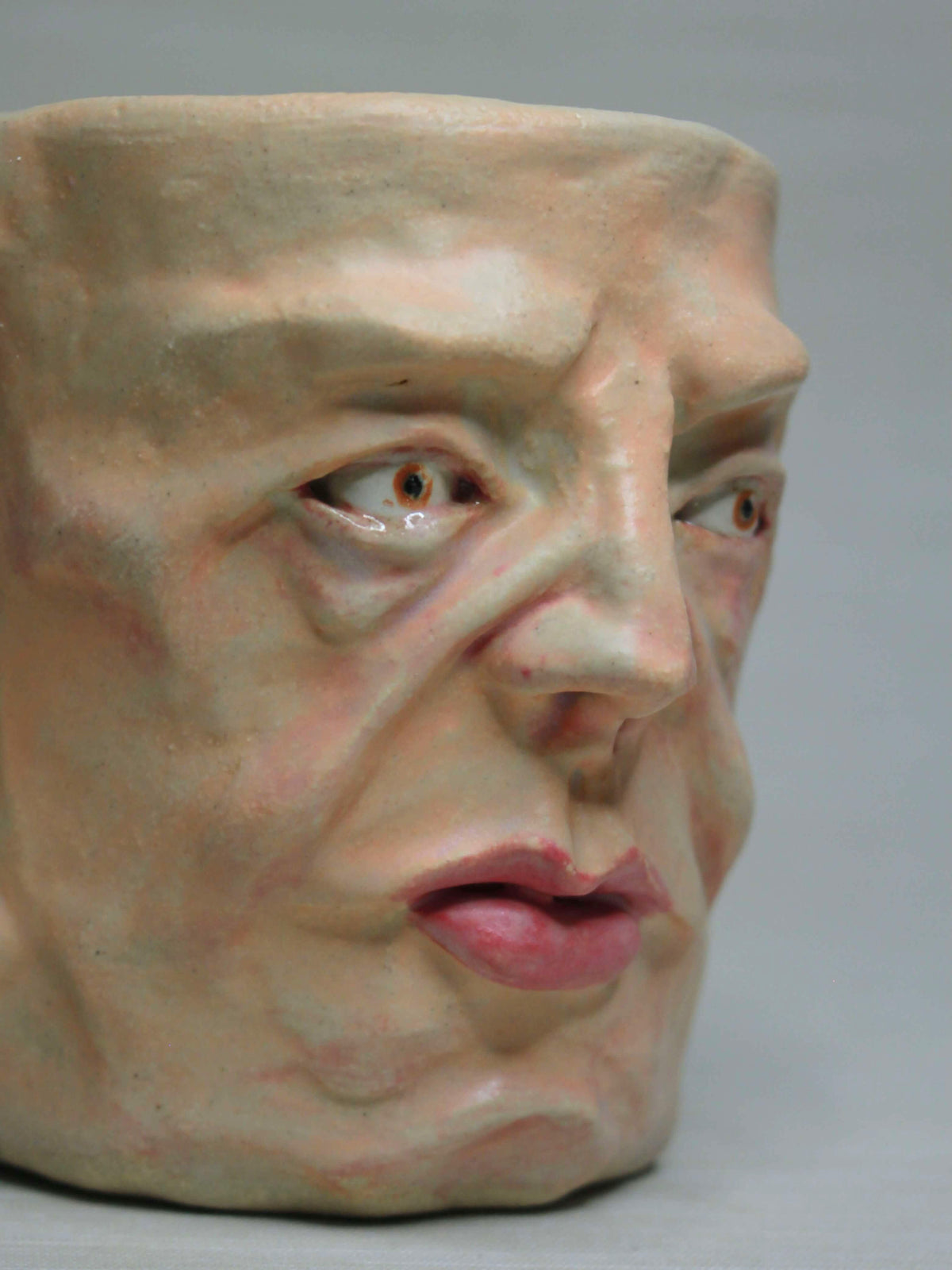 Tough Guy Face Mug - Weird Hand Sculpted Ceramic Mug
