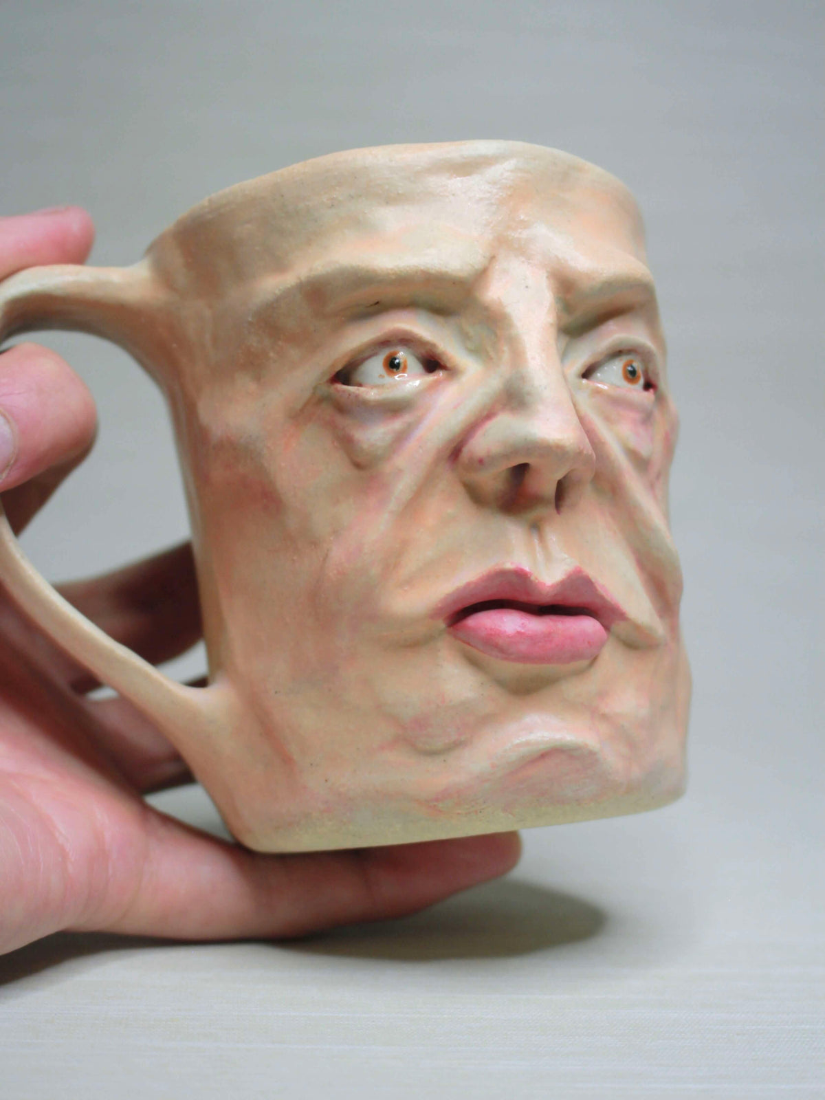 Tough Guy Face Mug - Weird Hand Sculpted Ceramic Mug