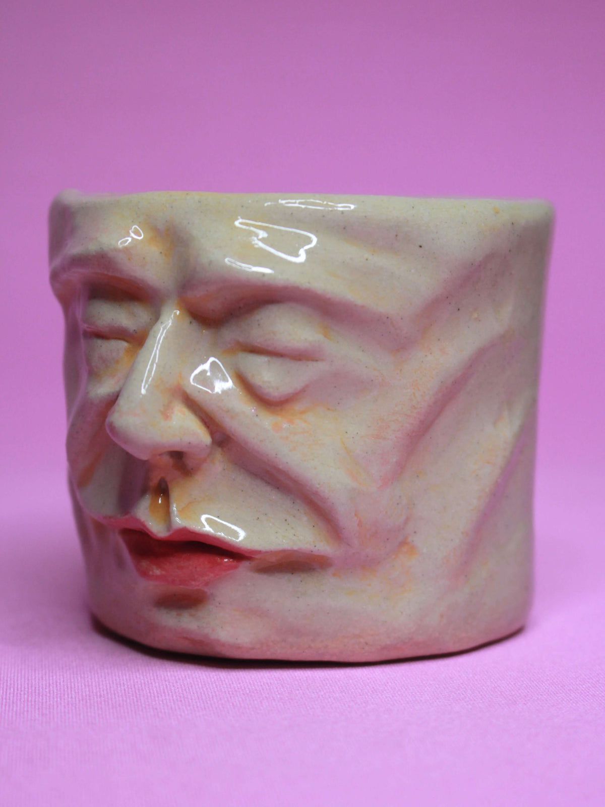 Wake Me UP When We're There Face Tumbler - Unique Handmade Ceramic Drinkware