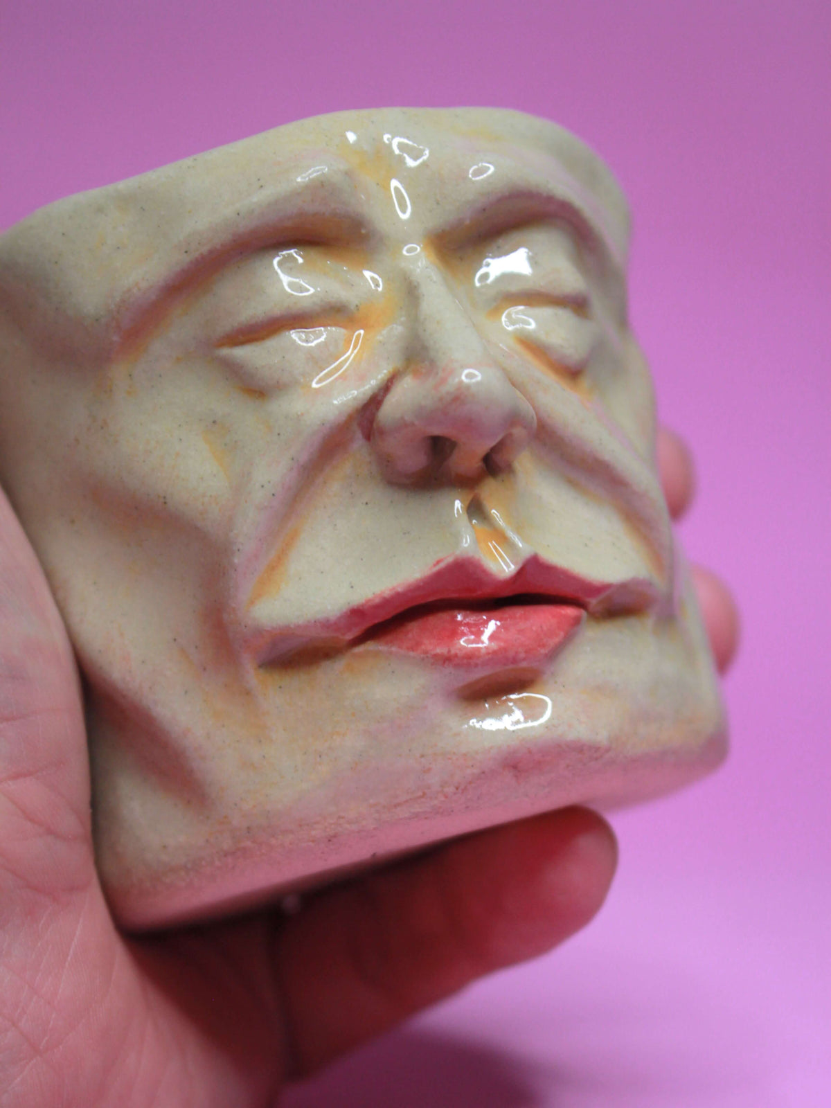 Wake Me UP When We're There Face Tumbler - Unique Handmade Ceramic Drinkware