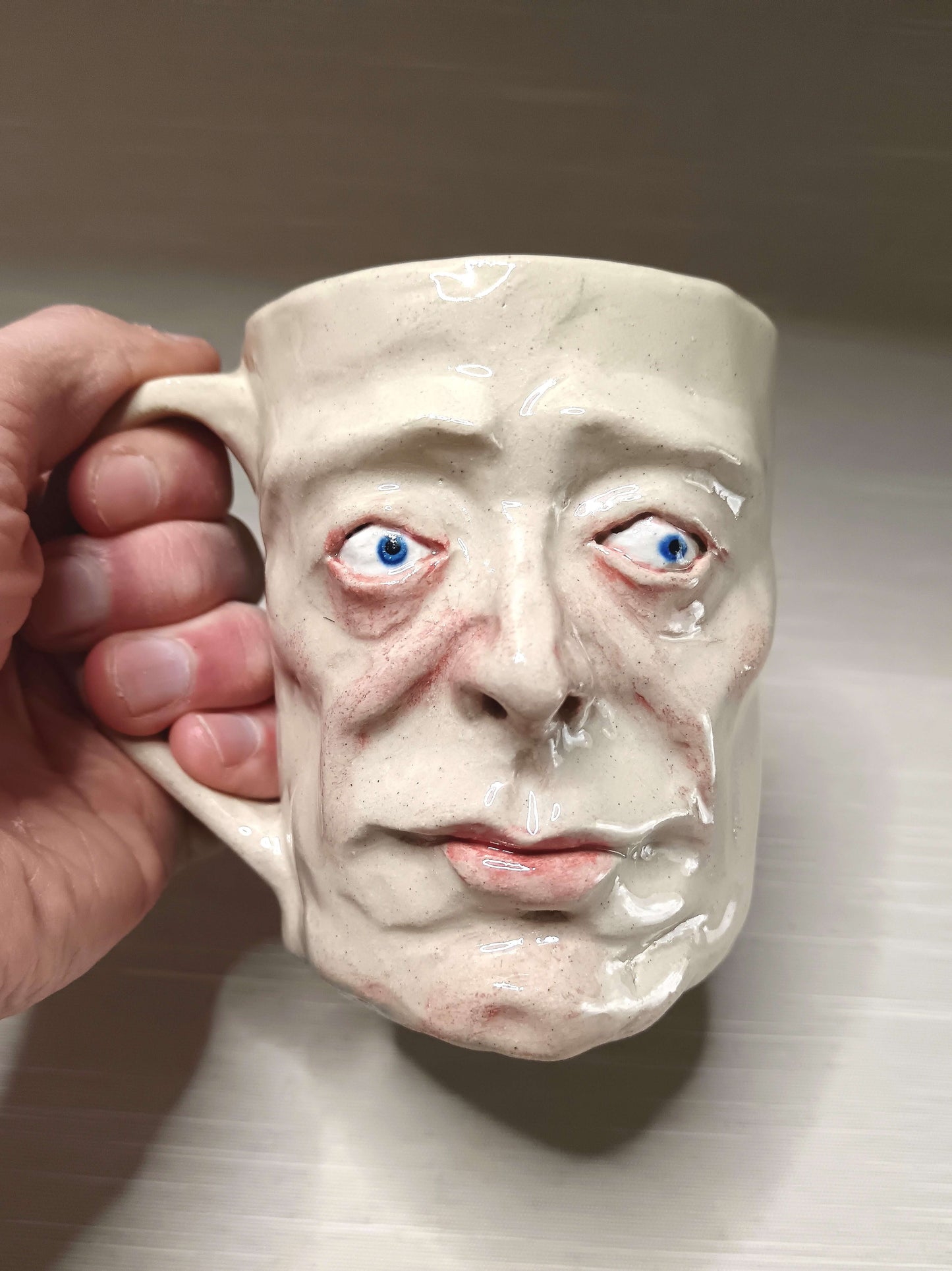 Strange Shocked Face Mug - Quirky Handmade Ceramic Mug