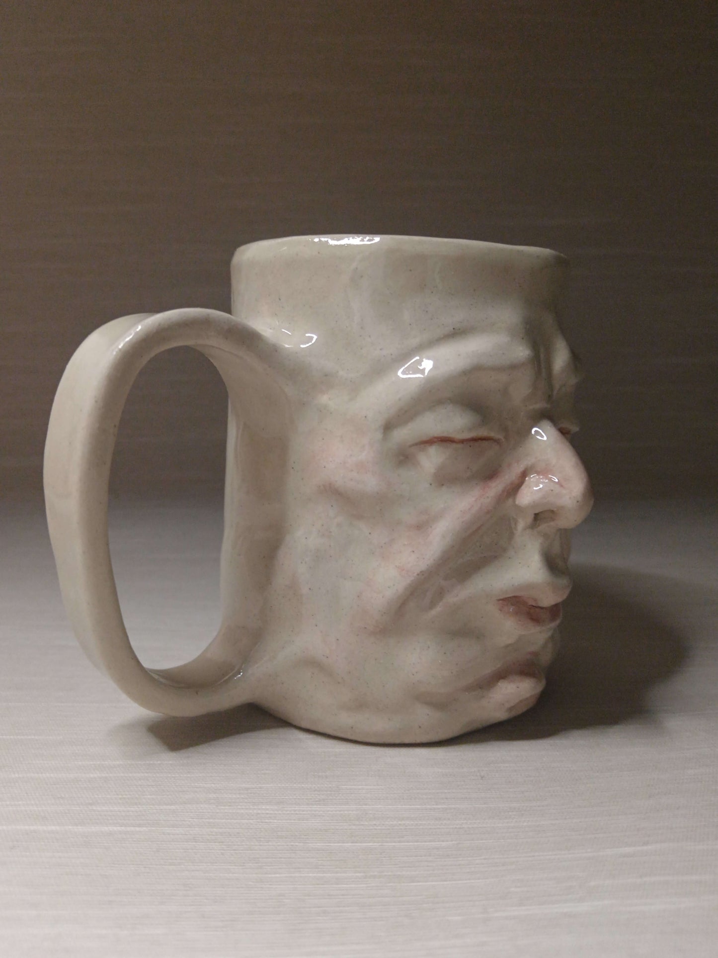 Sleepy White Face Tankard / Large Mug - Handmade Ceramic Drinkware
