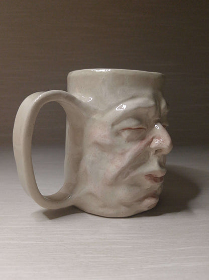 Sleepy White Face Tankard / Large Mug - Handmade Ceramic Drinkware