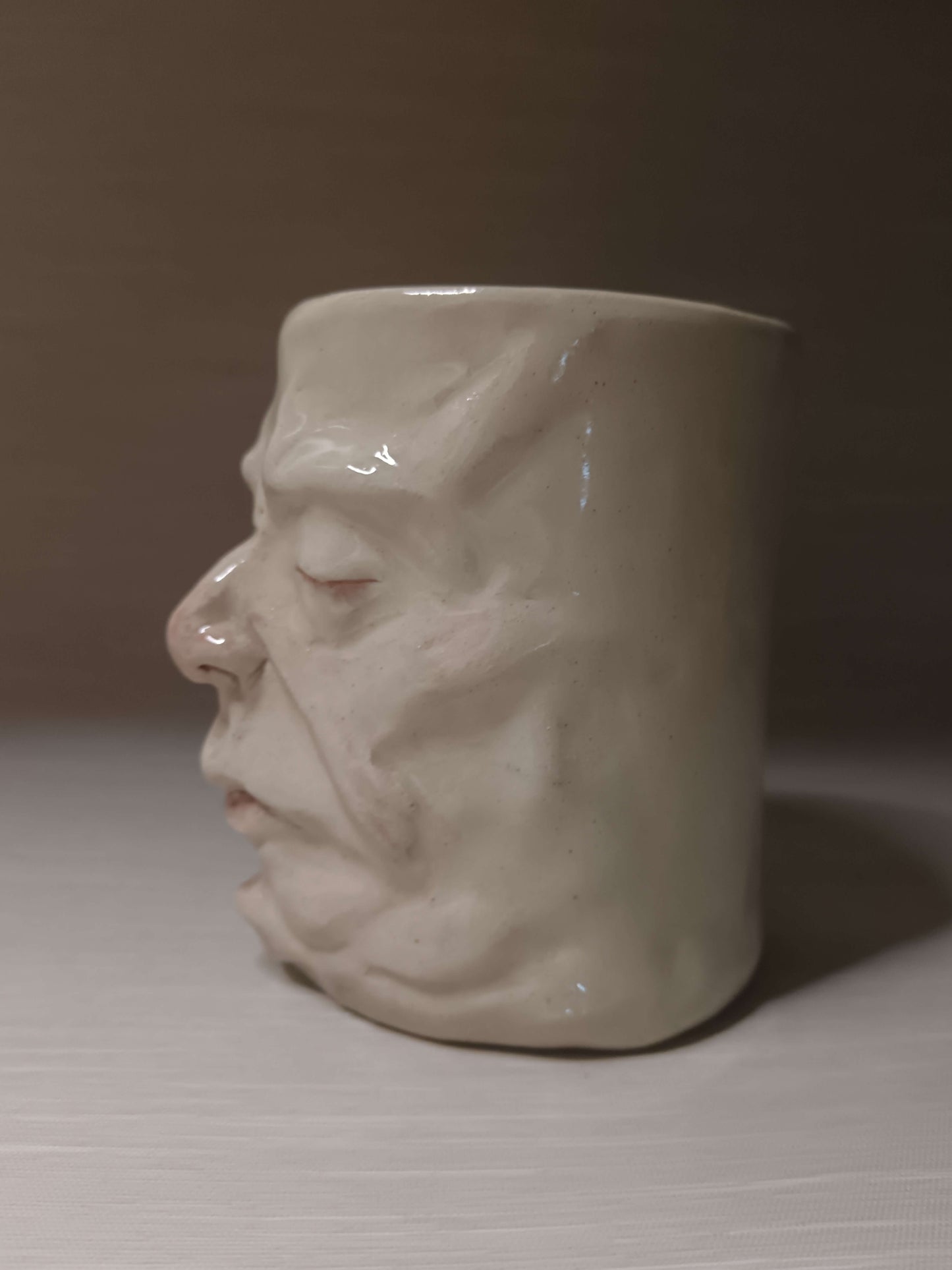 Sleepy White Face Tankard / Large Mug - Handmade Ceramic Drinkware