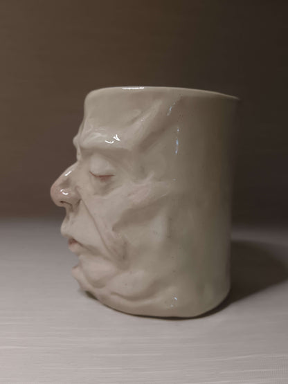 Sleepy White Face Tankard / Large Mug - Handmade Ceramic Drinkware