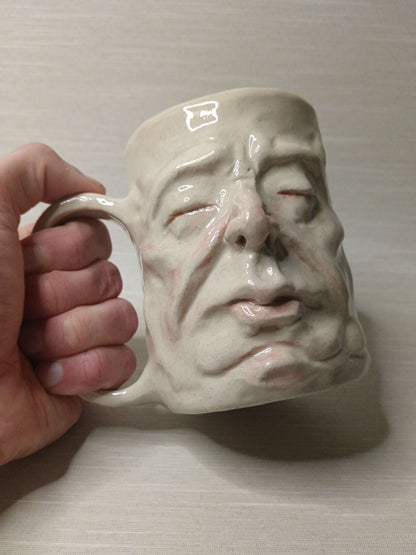 Sleepy White Face Tankard / Large Mug - Handmade Ceramic Drinkware