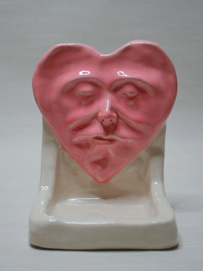 Pink Heart Tealight / Trinket Holder (White) - Handmade Ceramic Jewellery Dish / Mini Altar