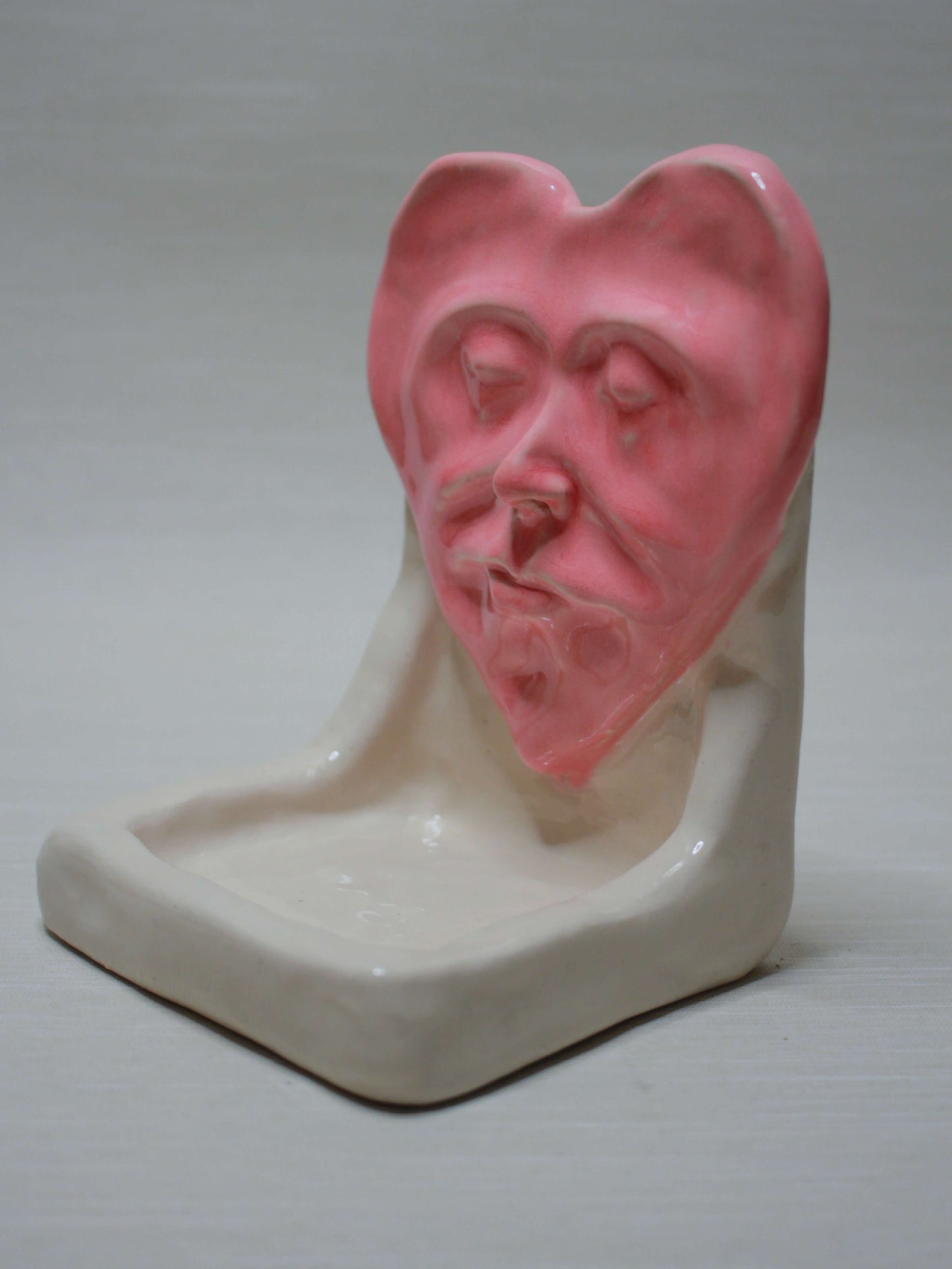 Pink Heart Tealight / Trinket Holder (White) - Handmade Ceramic Jewellery Dish / Mini Altar