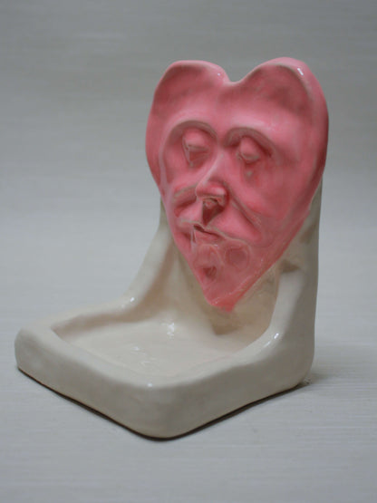 Pink Heart Tealight / Trinket Holder (White) - Handmade Ceramic Jewellery Dish / Mini Altar