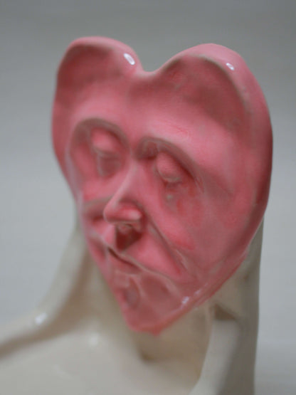 Pink Heart Tealight / Trinket Holder (White) - Handmade Ceramic Jewellery Dish / Mini Altar