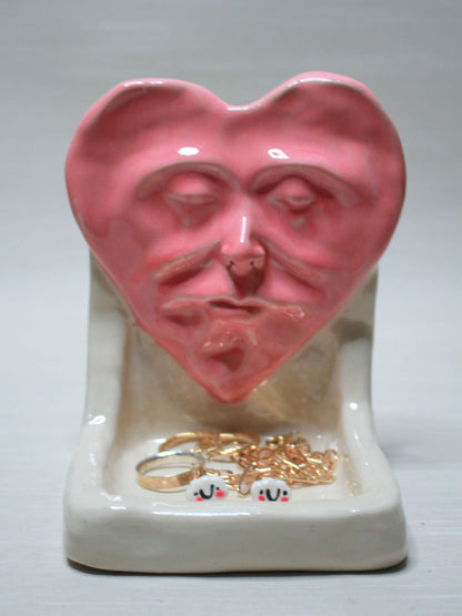 Pink Heart Tealight / Trinket Holder (White) - Handmade Ceramic Jewellery Dish / Mini Altar