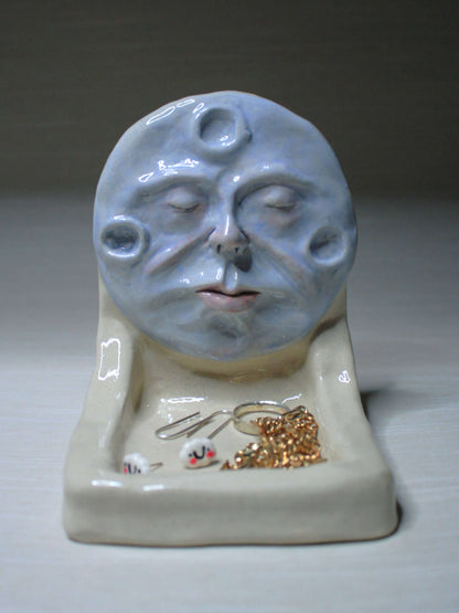 White Moon Trinket Dish / Mini Altar - Handmade Ceramic Tealight / Jewellery Holder