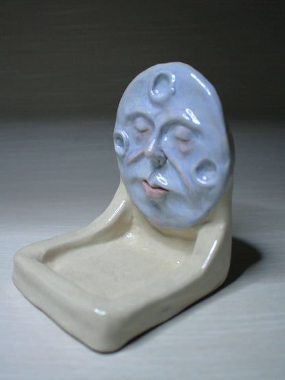 White Moon Trinket Dish / Mini Altar - Handmade Ceramic Tealight / Jewellery Holder