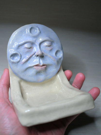White Moon Trinket Dish / Mini Altar - Handmade Ceramic Tealight / Jewellery Holder
