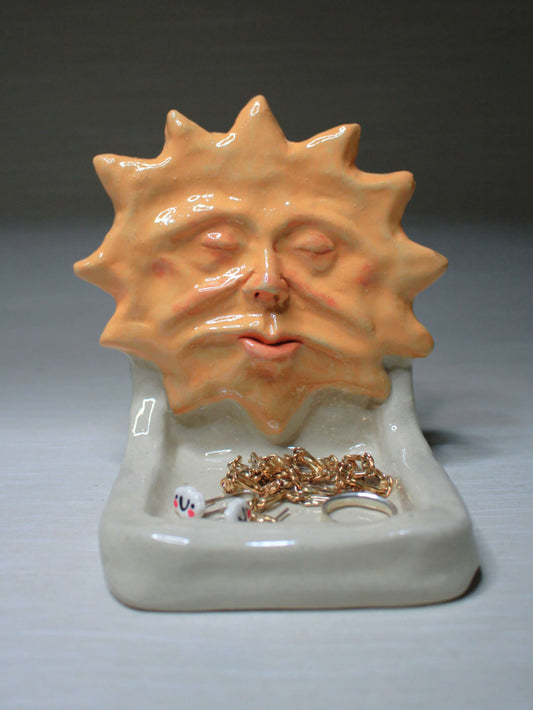 White Sun Trinket Dish / Mini Altar - Handmade Ceramic Tealight / Jewellery Holder