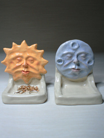 White Sun Trinket Dish / Mini Altar - Handmade Ceramic Tealight / Jewellery Holder