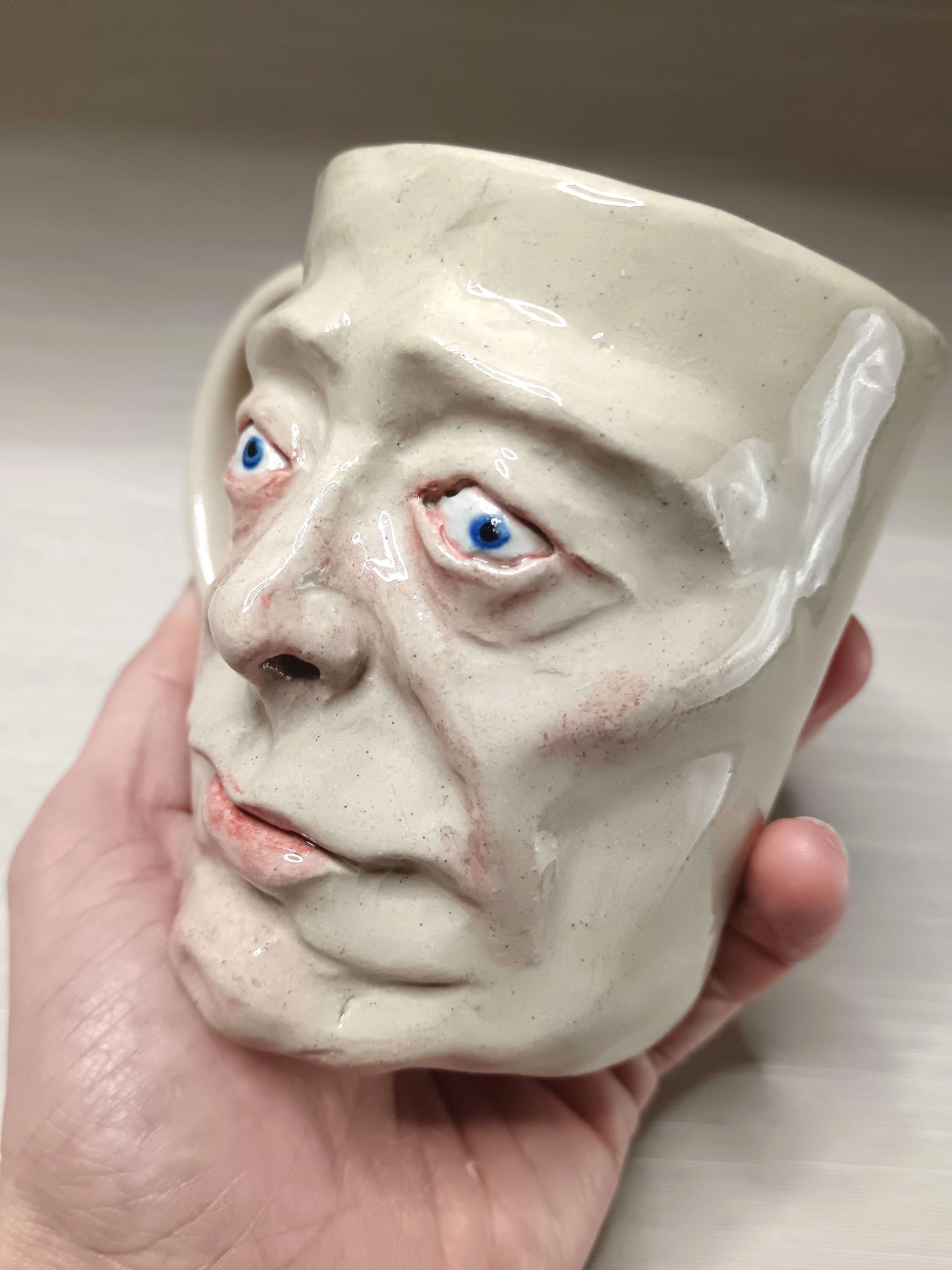Strange Shocked Face Mug - Quirky Handmade Ceramic Mug