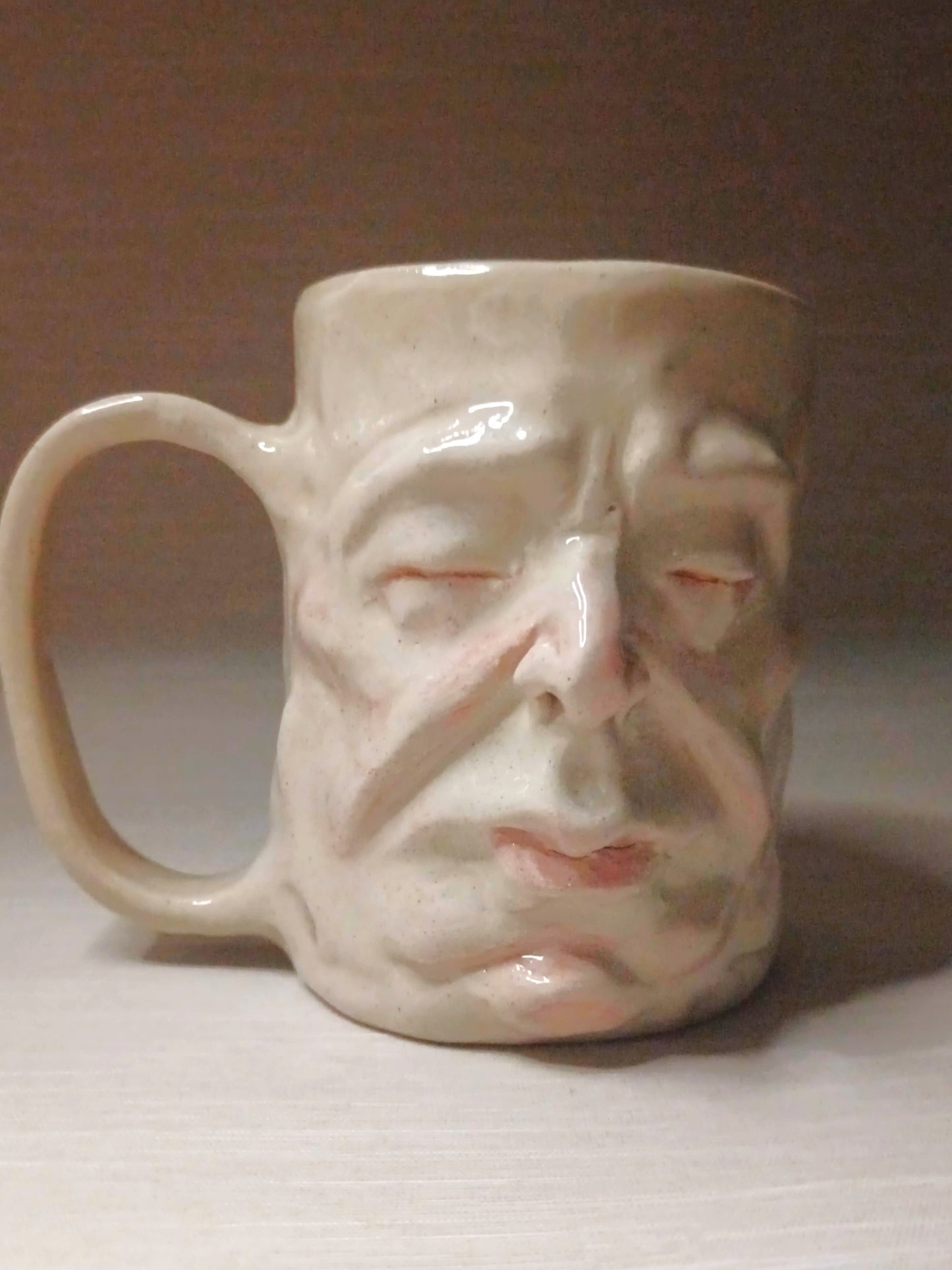 Sleepy White Face Tankard / Large Mug - Handmade Ceramic Drinkware