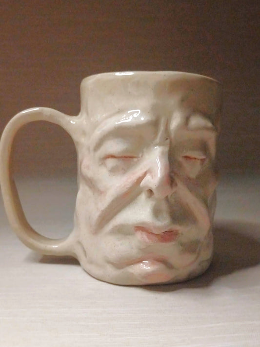 Sleepy White Face Tankard / Large Mug - Handmade Ceramic Drinkware