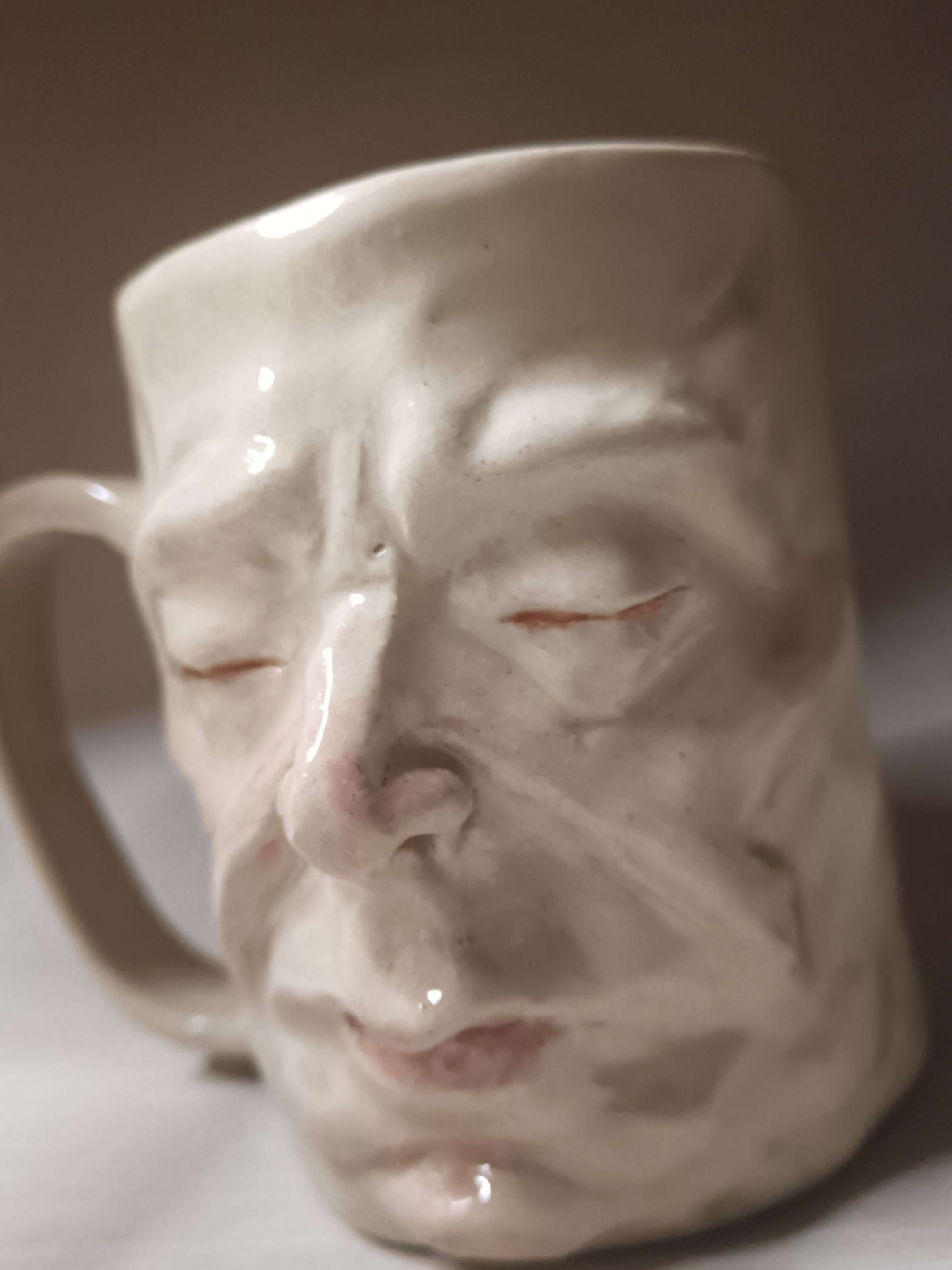 Sleepy White Face Tankard / Large Mug - Handmade Ceramic Drinkware