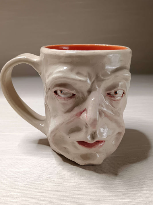Sinister White & Orange Face Mug - Quirky Handmade Ceramic Mugs