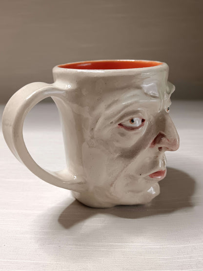 Sinister White & Orange Face Mug - Quirky Handmade Ceramic Mugs
