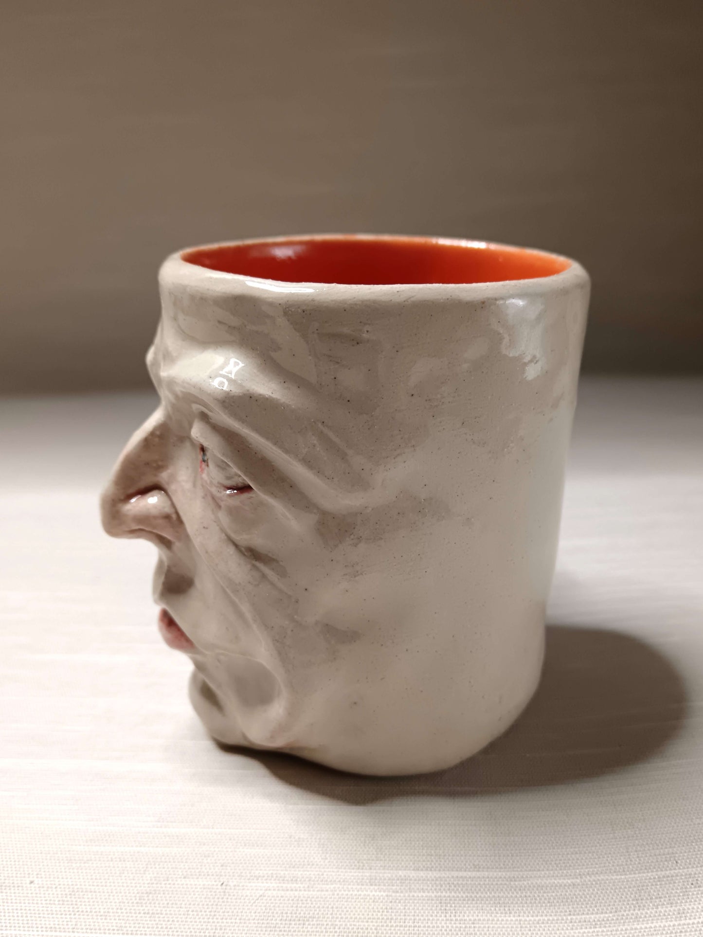 Sinister White & Orange Face Mug - Quirky Handmade Ceramic Mugs