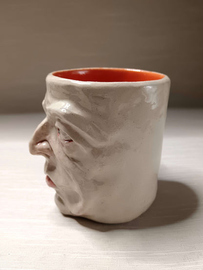 Sinister White & Orange Face Mug - Quirky Handmade Ceramic Mugs