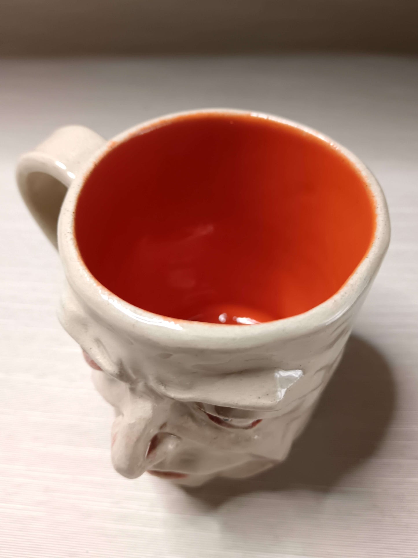 Sinister White & Orange Face Mug - Quirky Handmade Ceramic Mugs