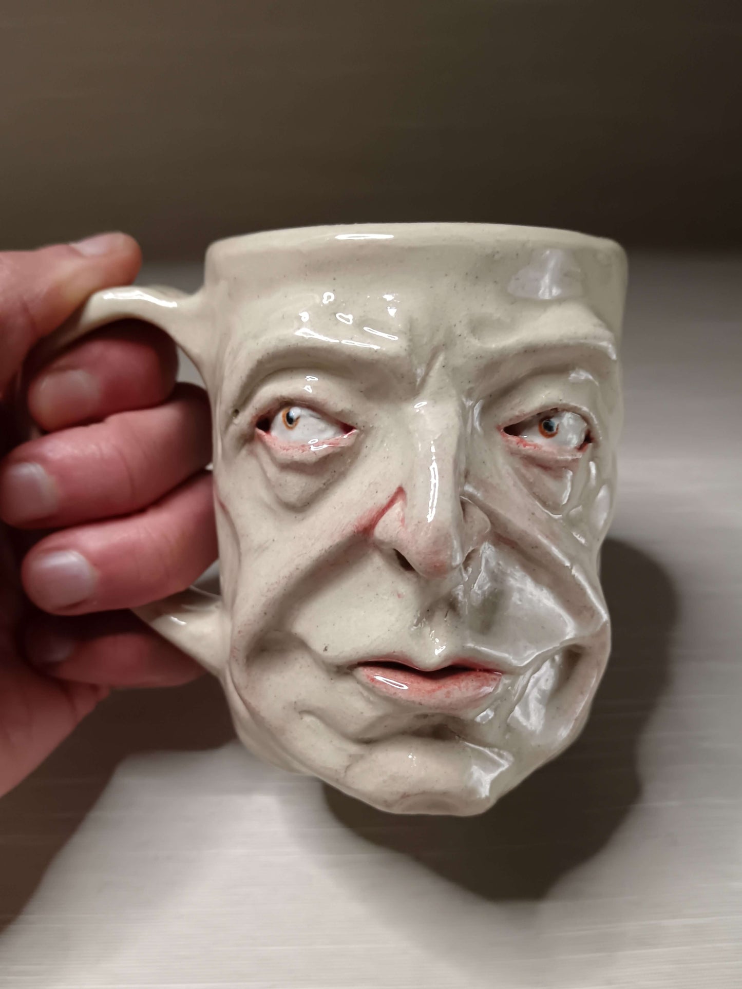 Sinister White & Orange Face Mug - Quirky Handmade Ceramic Mugs