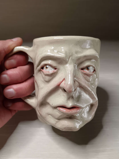 Sinister White & Orange Face Mug - Quirky Handmade Ceramic Mugs