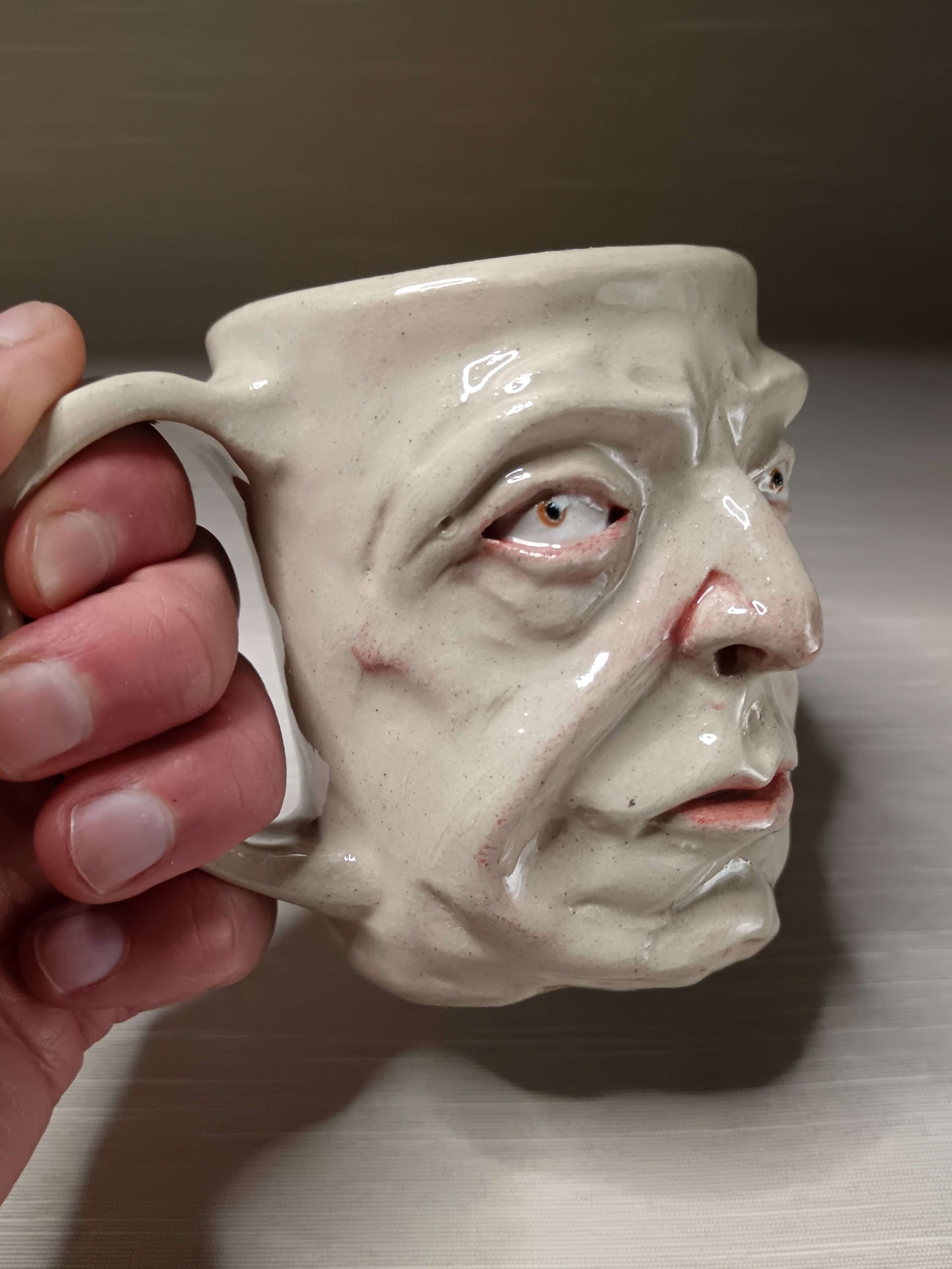 Sinister White & Orange Face Mug - Quirky Handmade Ceramic Mugs