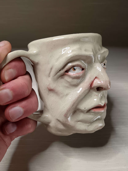 Sinister White & Orange Face Mug - Quirky Handmade Ceramic Mugs