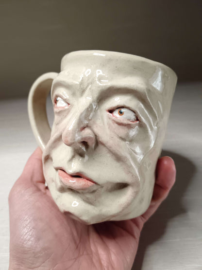 Sinister White & Orange Face Mug - Quirky Handmade Ceramic Mugs