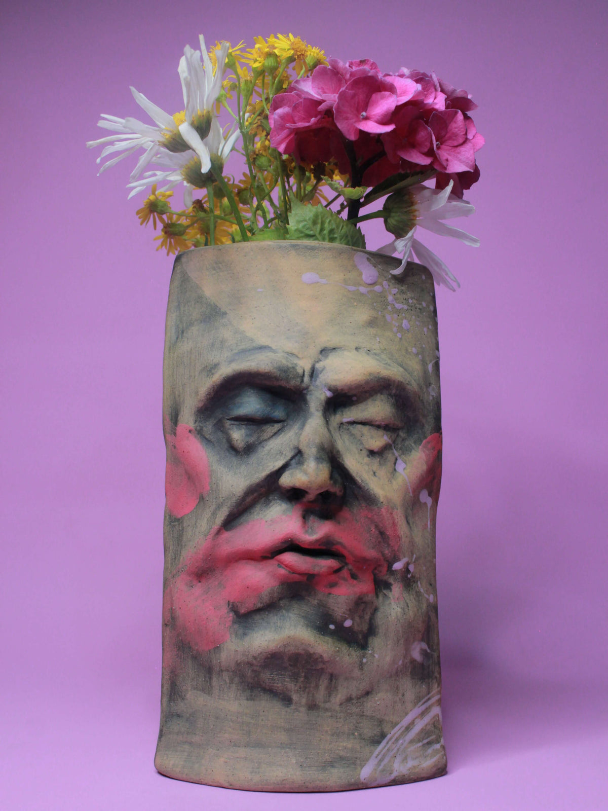 Abstract Style Matte Slim Ceramic Face Vase