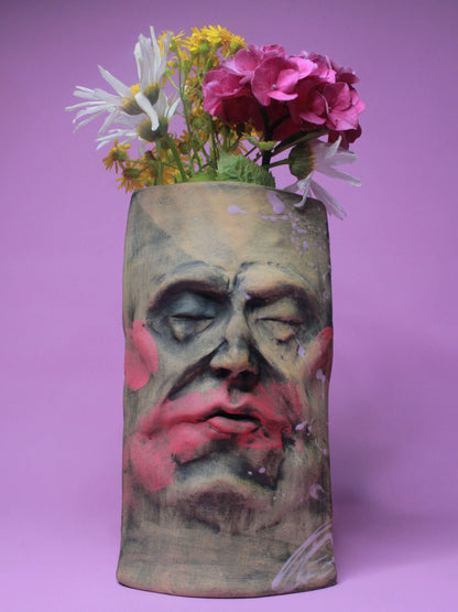 Abstract Style Matte Slim Ceramic Face Vase