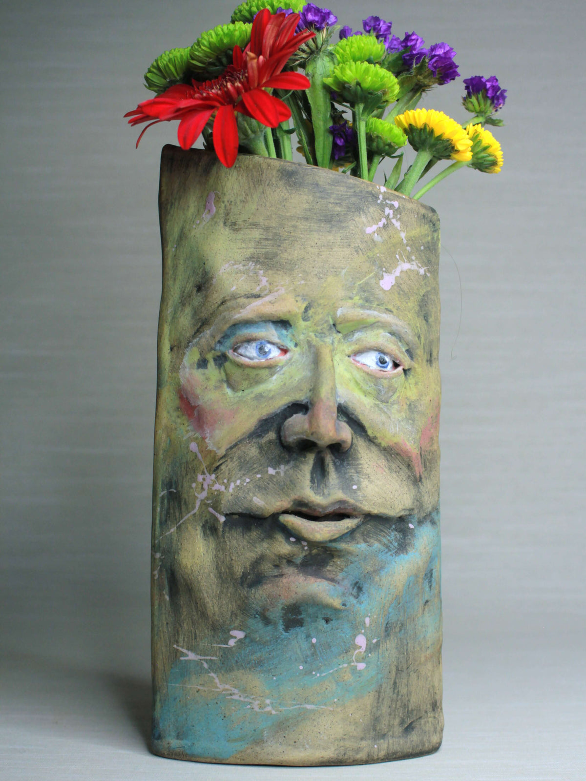 Wise-Eyed Matte Slim Ceramic Face Vase