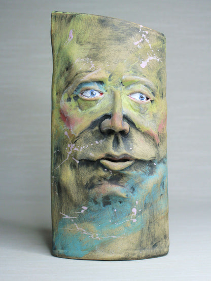 Wise-Eyed Matte Slim Ceramic Face Vase