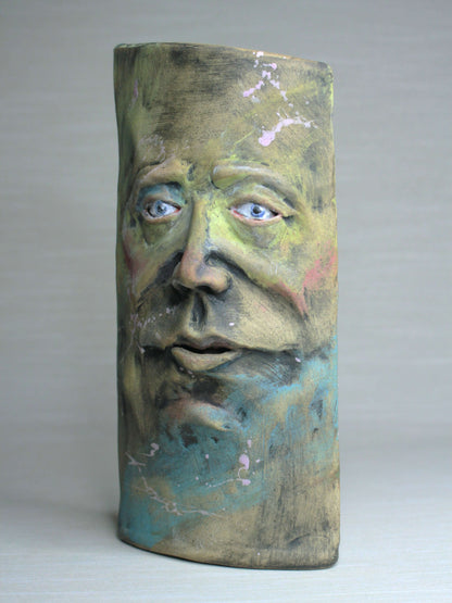 Wise-Eyed Matte Slim Ceramic Face Vase