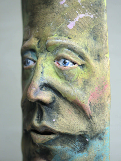 Wise-Eyed Matte Slim Ceramic Face Vase