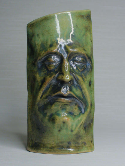 Grumpy Green Ceramic Slim Face Vase