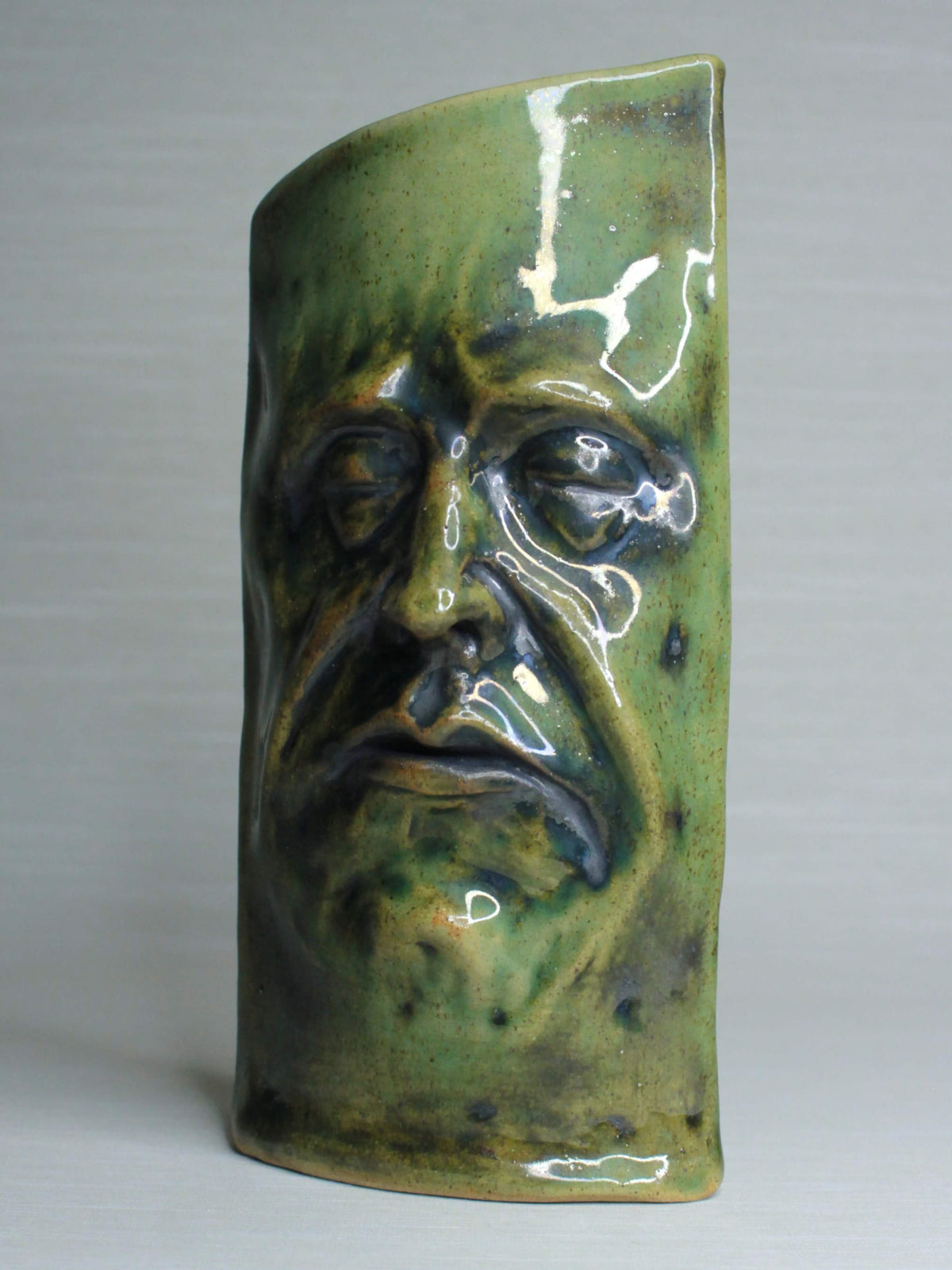 Grumpy Green Ceramic Slim Face Vase