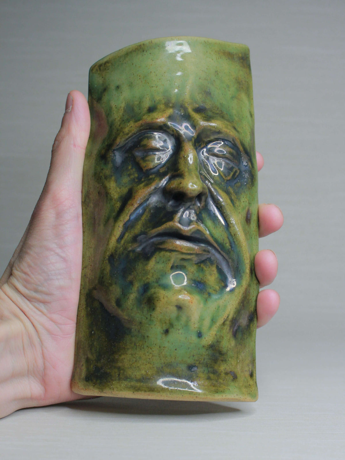 Grumpy Green Ceramic Slim Face Vase