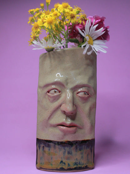 Glossy Side-Eye Slim Ceramic Face Vase